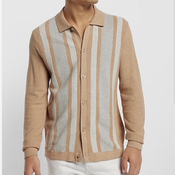 ExpressTan and Gray Cardigan with Vertical Stripes - Picture 1 of 6